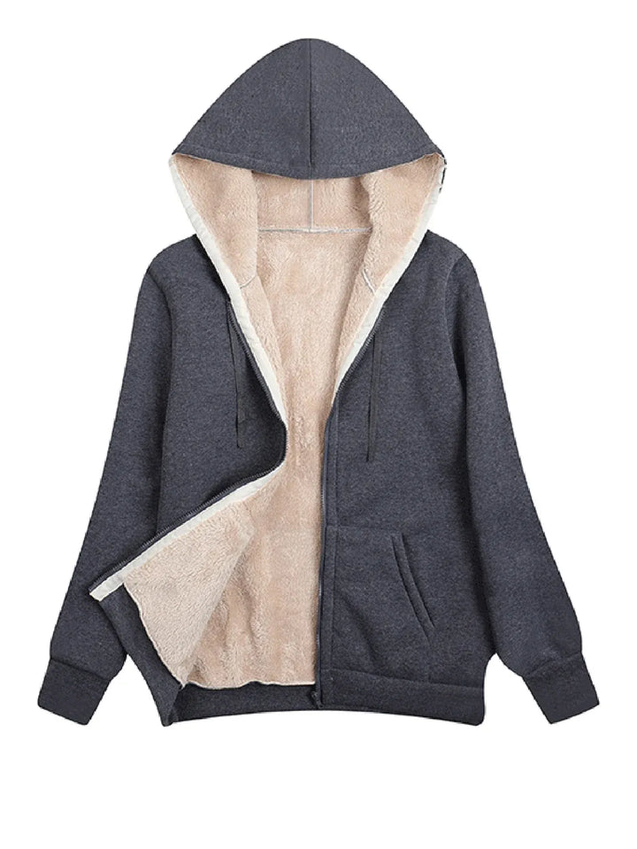 Fleecejacke Damen Relaxed Fit Plüsch Kapuze