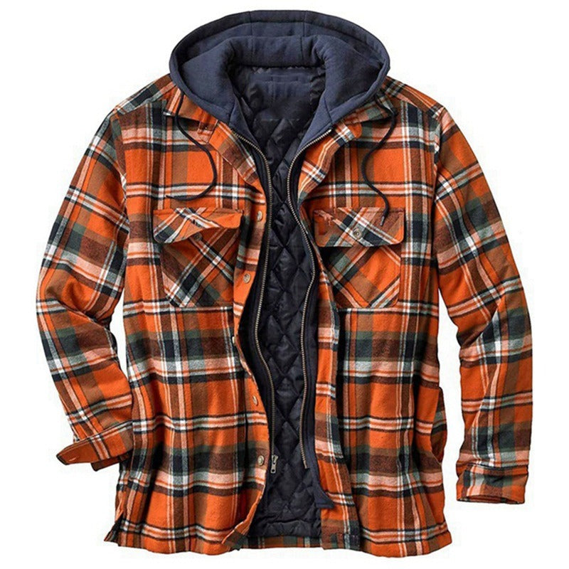 Lässige Hemdjacke Kapuze Flanell Karomuster - IdealeKleiden