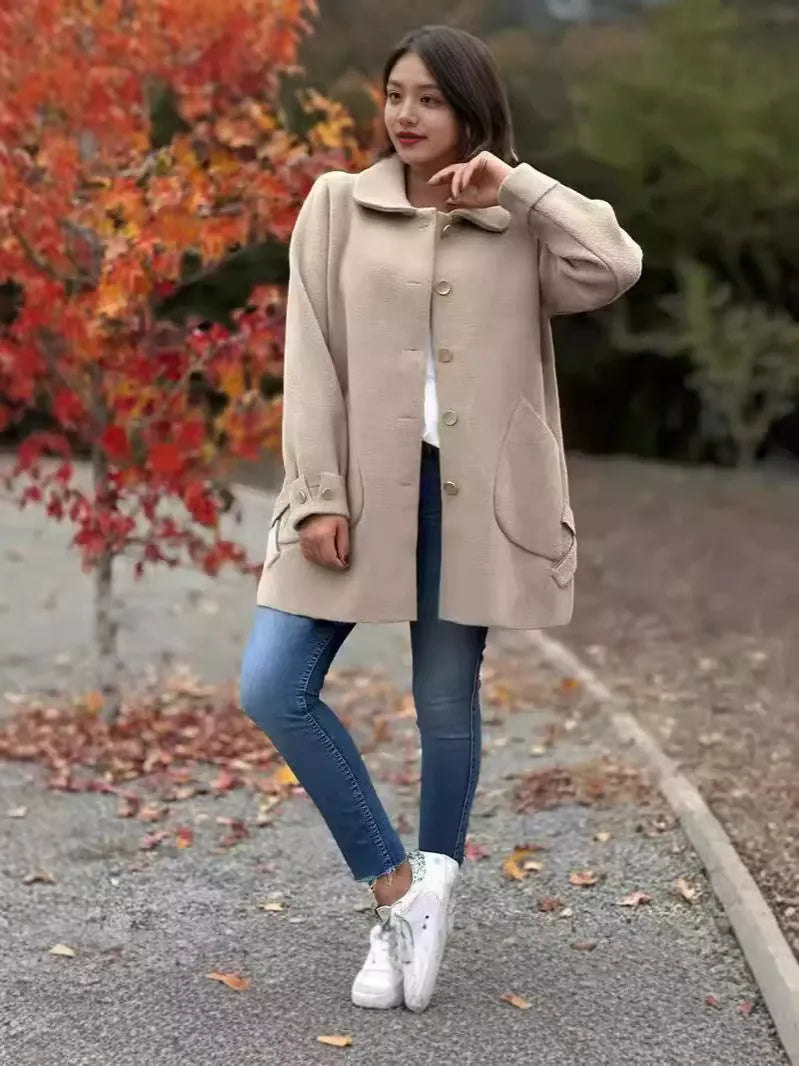 Wollkleid Damen Mittellang Große Taschen - IdealeKleiden