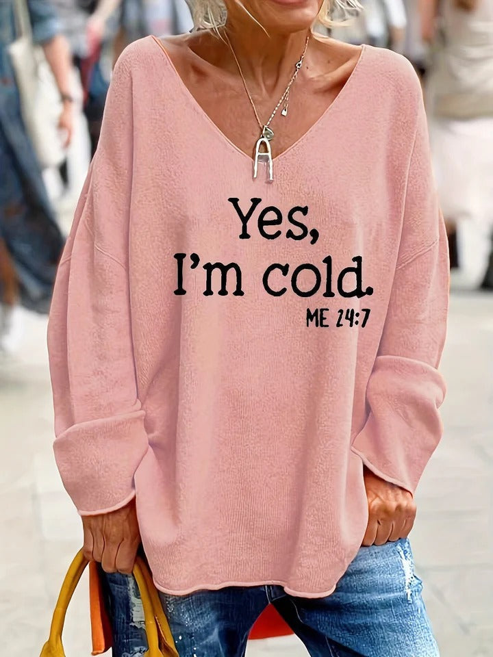 Große Sweater Damen Weich Übergröße V-Ausschnitt