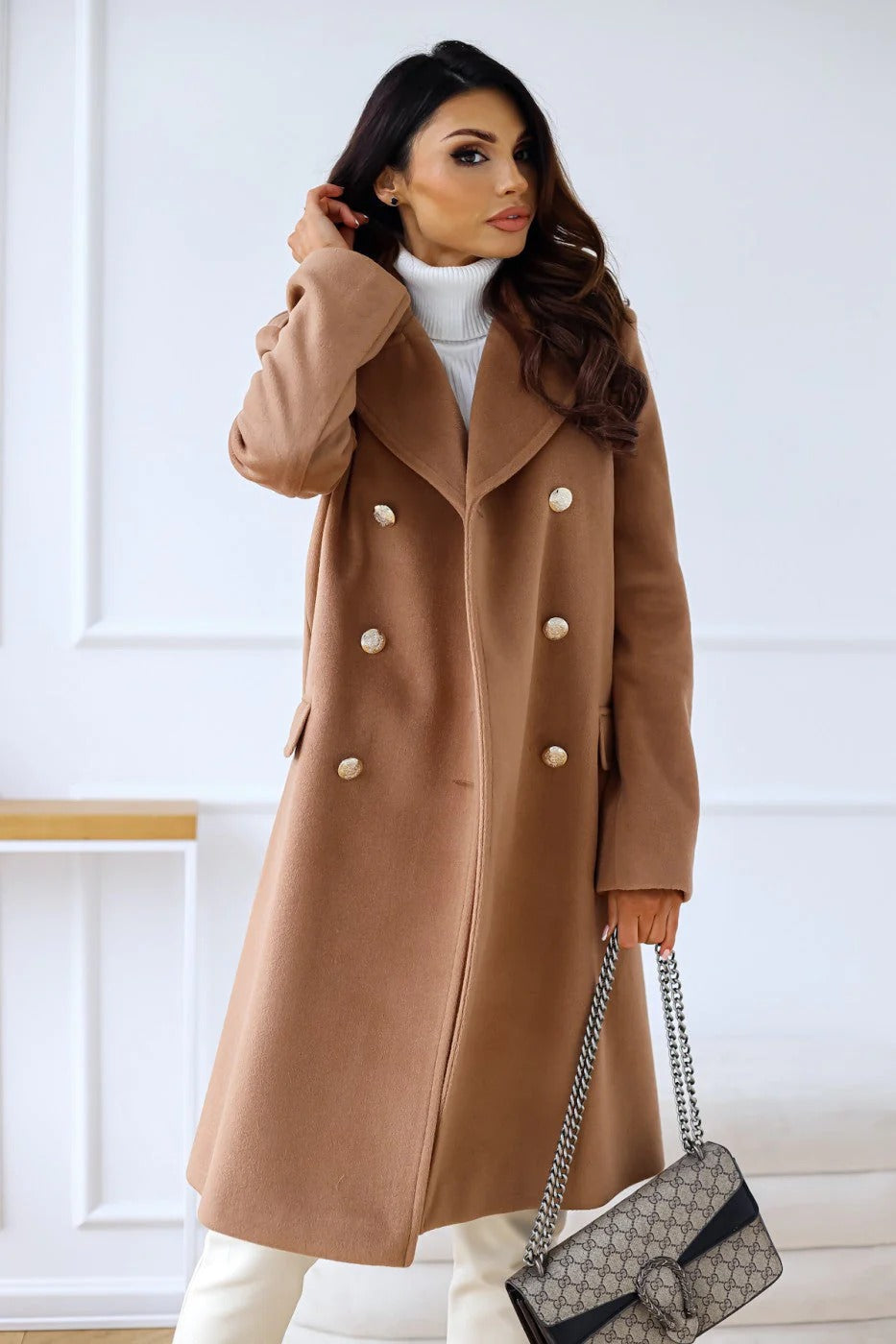 Eleganter Wollmantel Damen Lang Tailliert - IdealeKleiden