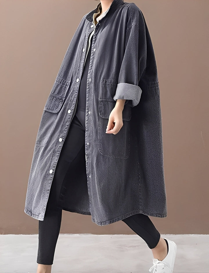 Moderne Frauen Denimjacke Oversized Stehkragen