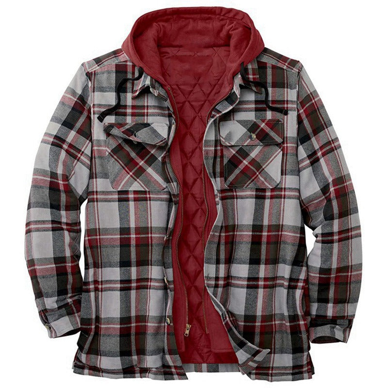 Lässige Hemdjacke Kapuze Flanell Karomuster