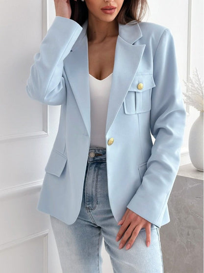 Damen Blazer Doppelreihig Langarm Wollmischung Elegant