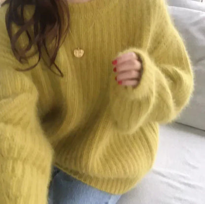 Übergrößer Pullover Mohair Mischung Rundhals