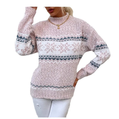 Weiche Wollpullover Lässig Schneemuster Hochkragen