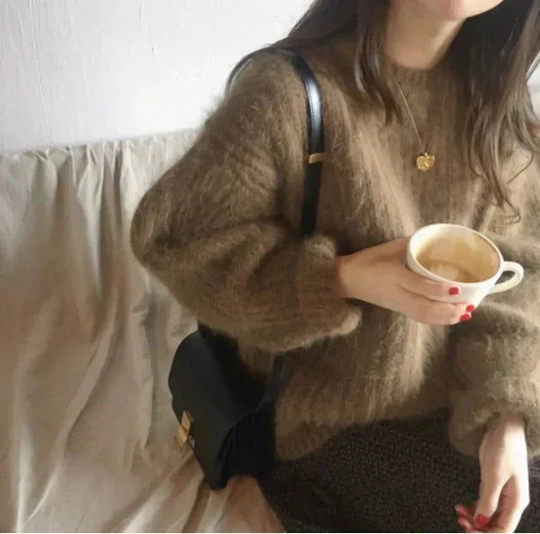 Übergrößer Pullover Mohair Mischung Rundhals
