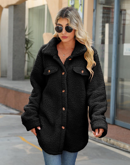 Übergrößenes Sherpa-Fleece-Shacket mit Knöpfen und Taschen
