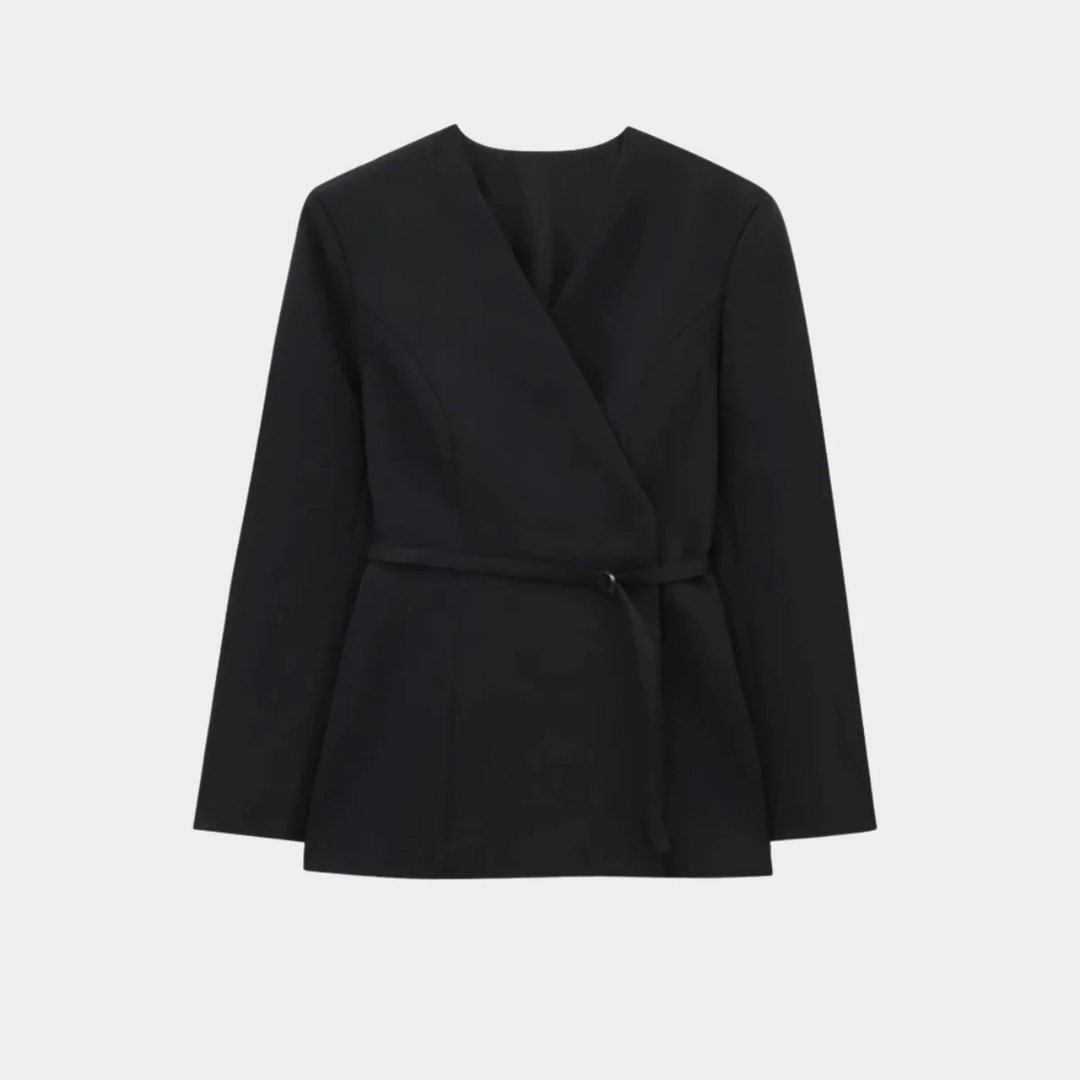 Elegante Damenjacke Langarm Wickelblazer Mit Gürtel