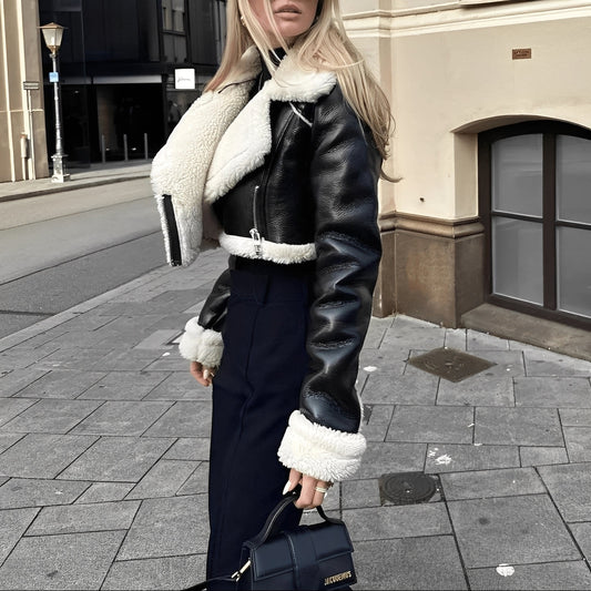Damen Lederjacke Warm Versteppt - IdealeKleiden