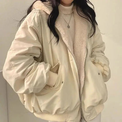 Oversized Kunstfelljacke Frauen Hüftlänge Rippverarbeitung