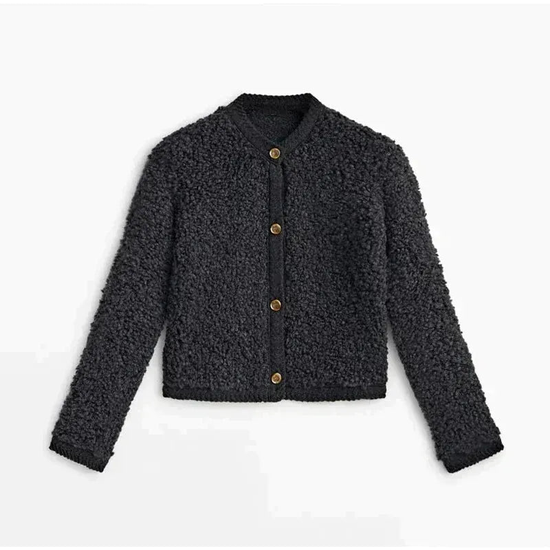 Teddyjacke Damen Lockere Passform Weich Rundhals