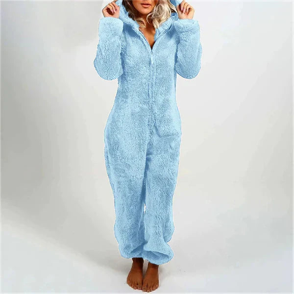 Damen Fleece-Overall Warm mit Kapuze