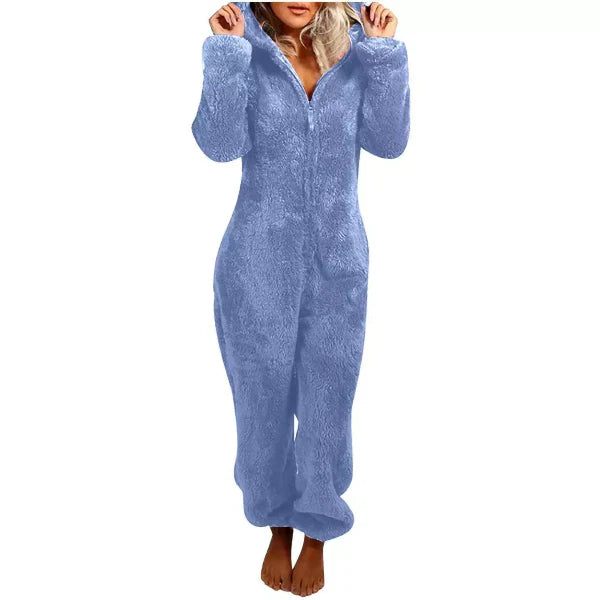 Damen Fleece-Overall Warm mit Kapuze