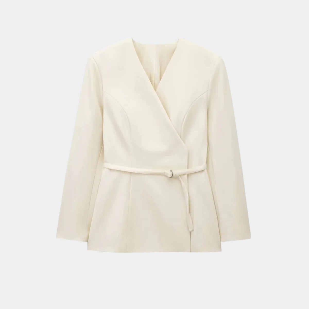 Elegante Damenjacke Langarm Wickelblazer Mit Gürtel
