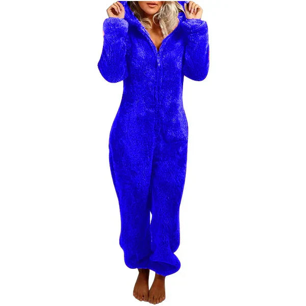 Damen Fleece-Overall Warm mit Kapuze