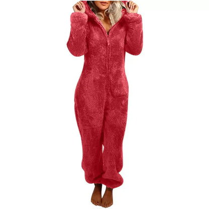 Damen Fleece-Overall Warm mit Kapuze