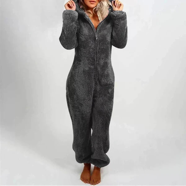 Damen Fleece-Overall Warm mit Kapuze