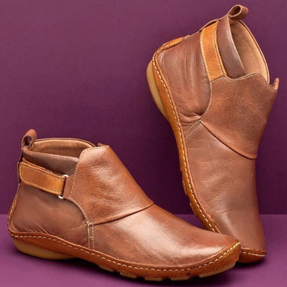 Damenschuhe Stiefeletten Leder Runder Zehe Schnürsenkel Bequem - IdealeKleiden
