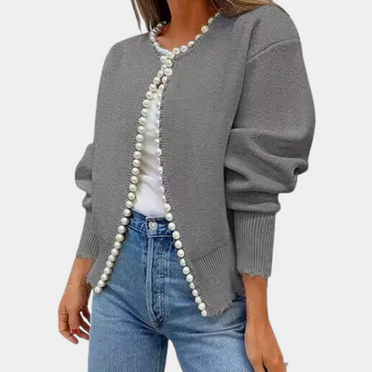 Weiche Strickjacke Damen Bequem Perlenknöpfe