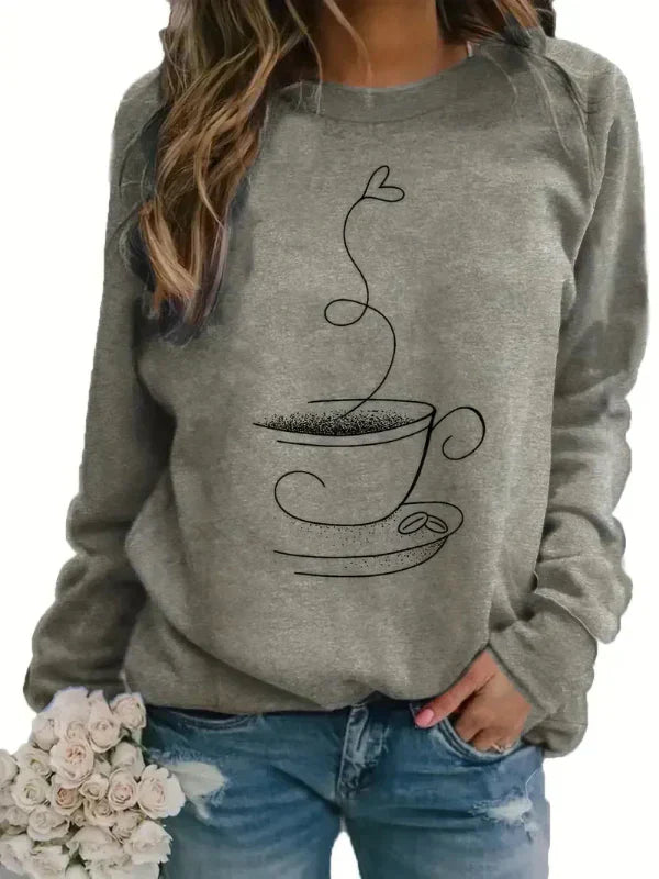Kaffee Sweatshirt Frauen Crewneck Kaffeebecher Motiv