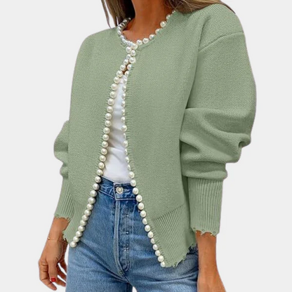 Weiche Strickjacke Damen Bequem Perlenknöpfe