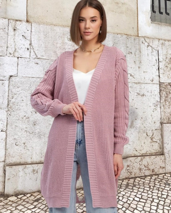 Große Strickjacke Übergröße Kabelmuster Langer Offener Style - IdealeKleiden