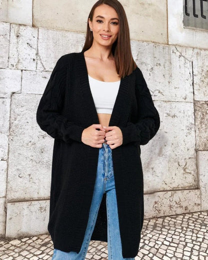 Große Strickjacke Übergröße Kabelmuster Langer Offener Style
