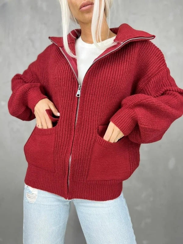 Gemütlicher Cardigan Gestrickt Wolle Rippenoptik