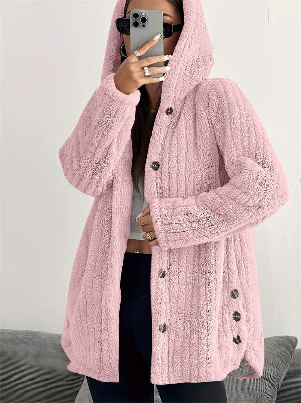 Weiche Damenjacke Teddy Look Kapuze - IdealeKleiden