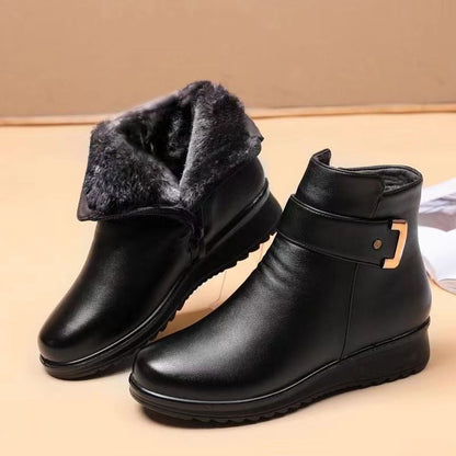 Warm Gefütterte Stiefeletten Leder Schnalle - IdealeKleiden
