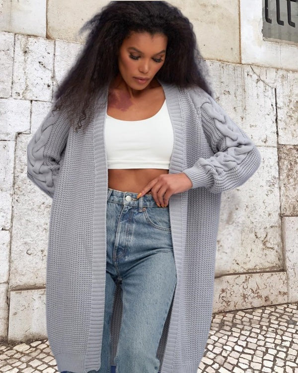 Große Strickjacke Übergröße Kabelmuster Langer Offener Style