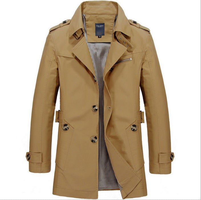 Herren Trenchcoat Lang Wasserfest Elegant