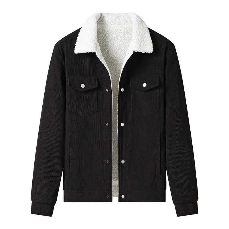 Cordjacke Fleece Leder Look Elegant