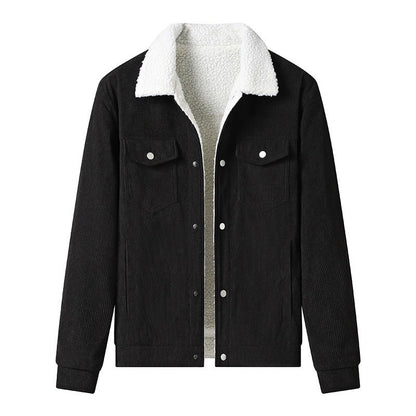Cordjacke Fleece Leder Look Elegant