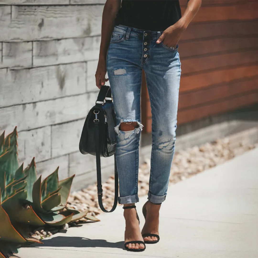 Slim Fit Ripped Jeans Knöchellang Damenschuhe - IdealeKleiden