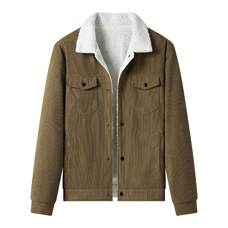 Cordjacke Fleece Leder Look Elegant
