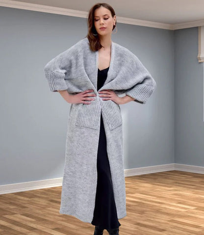 Große Strickjacke Oversized Wolllook V-Ausschnitt