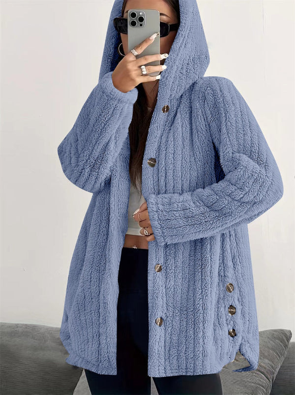 Weiche Damenjacke Teddy Look Kapuze