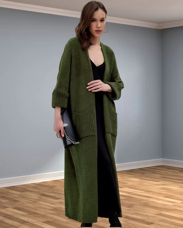 Strickmantel Oversized mit V-Ausschnitt und Taschen