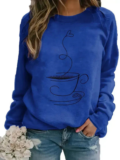 Kaffee Sweatshirt Frauen Crewneck Kaffeebecher Motiv