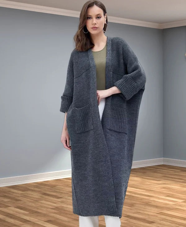 Große Strickjacke Oversized Wolllook V-Ausschnitt