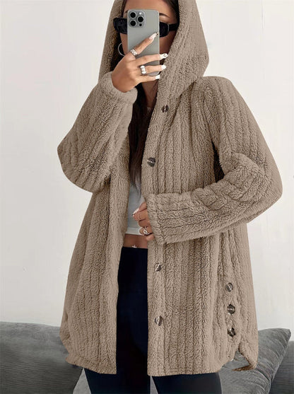 Weiche Damenjacke Teddy Look Kapuze