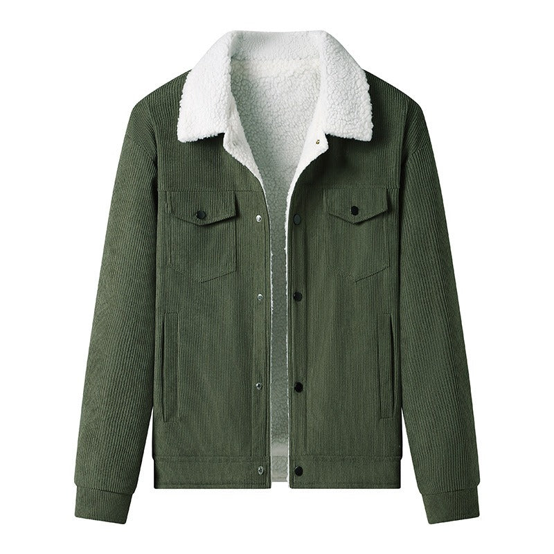 Cordjacke Fleece Leder Look Elegant