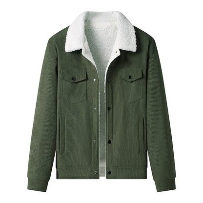 Cordjacke Fleece Leder Look Elegant