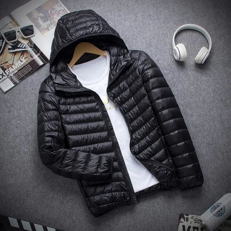 Herren Steppjacke Kapuze Reißverschluss Warm - IdealeKleiden