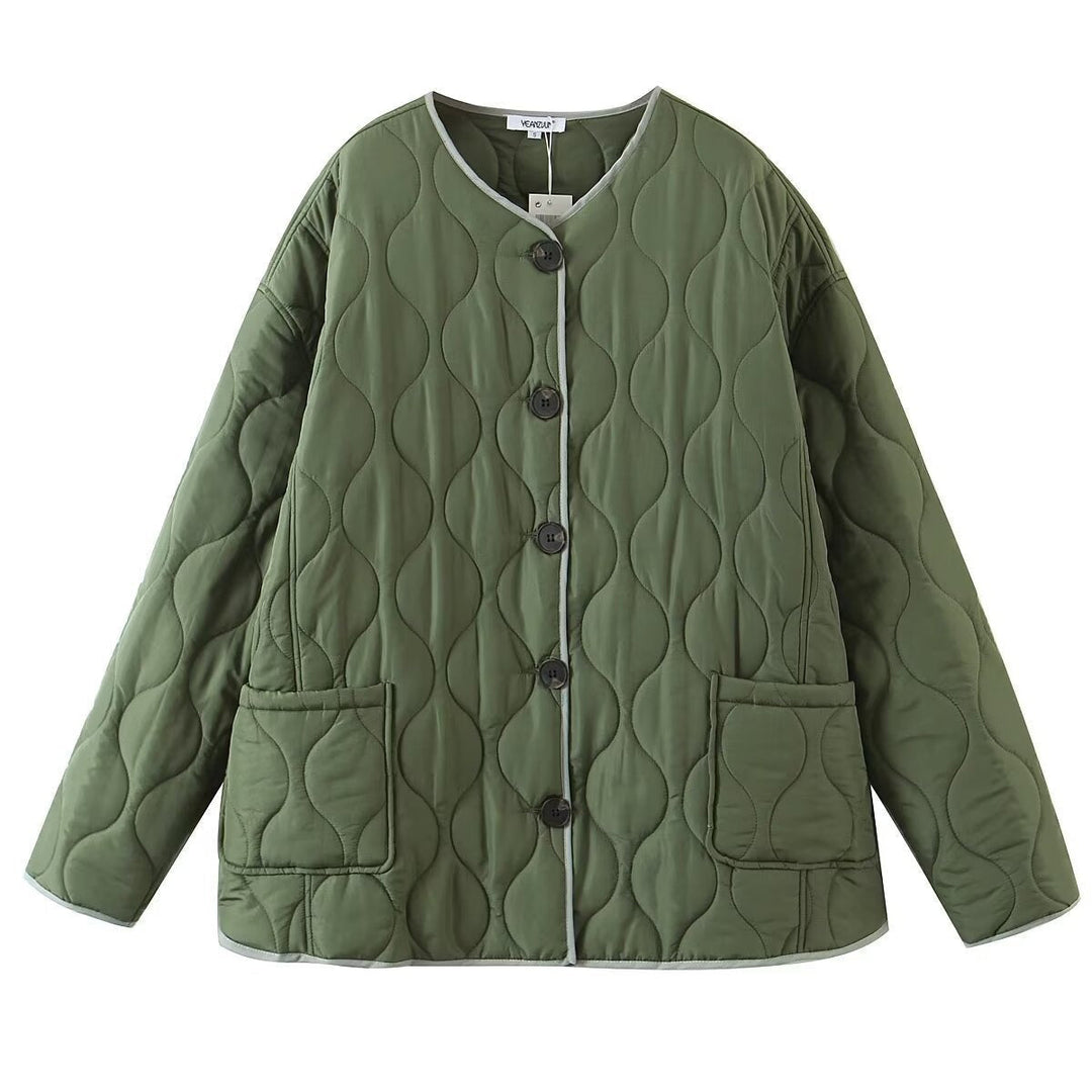 Damen Steppjacke Knopfleiste Modern Frauen - IdealeKleiden
