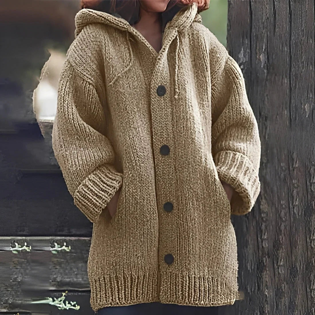 Kapuzenstrickjacke Damen Gemütlich Mit Taschen