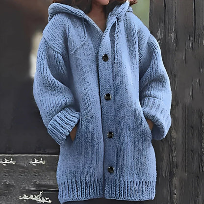 Kapuzenstrickjacke Damen Gemütlich Mit Taschen