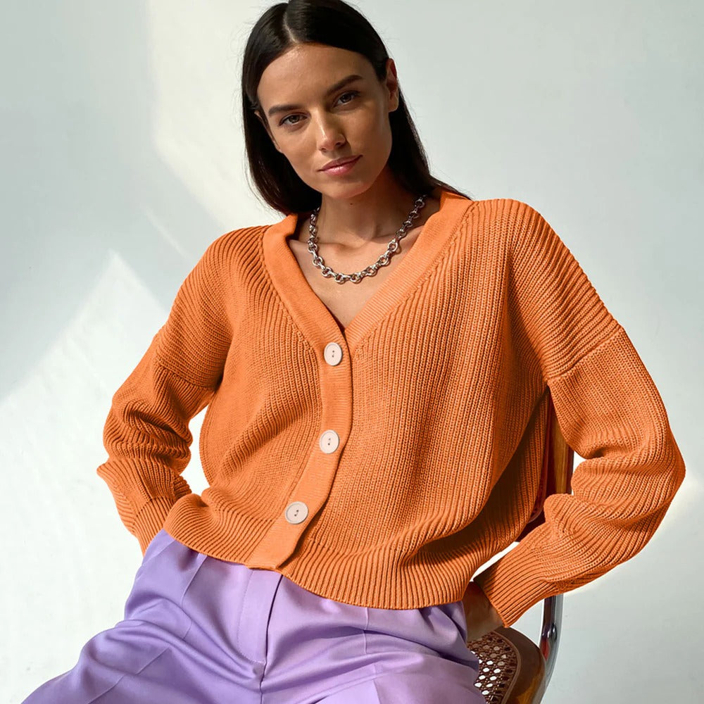 Strickjacke Damen Lockere Passform V-Ausschnitt